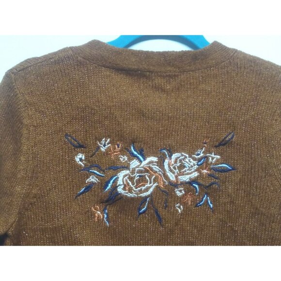 VTG Mudd Cardigan Sweater Open Front Rust color Sz L womens back embroidery cozy - Picture 3 of 9